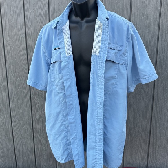 Dri Duck Mens Blue Short Sleeve Fishing Shirt Vented Ripstop Round Valley Rock - Picture 3 of 12